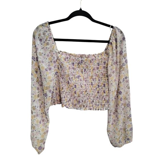 Love Tree Women's Size Large Floral Crop  Smocked Square Neck Summer Boho Top - Picture 8 of 12